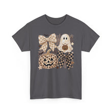 Load image into Gallery viewer, Neutral Halloween Ghost Pumpkins tee | Plaid Bows, Spooky Jack-O'-Lanterns