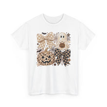 Load image into Gallery viewer, Neutral Halloween Ghost Pumpkins tee | Plaid Bows, Spooky Jack-O'-Lanterns