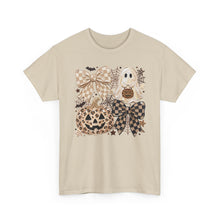 Load image into Gallery viewer, Neutral Halloween Ghost Pumpkins tee | Plaid Bows, Spooky Jack-O'-Lanterns